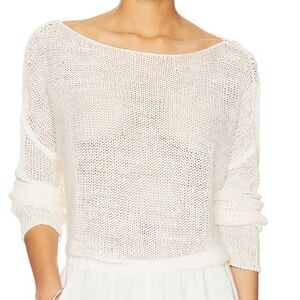 Enza Costa Linen Open Knit Bateau Sweater in White- XS